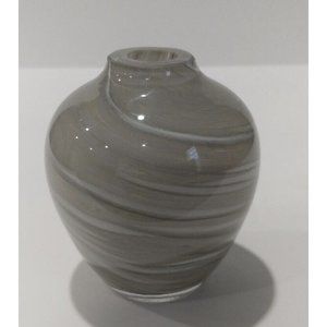 Art Glass Hand Blown VINTAGE Gray & White Swirl Glass Vase